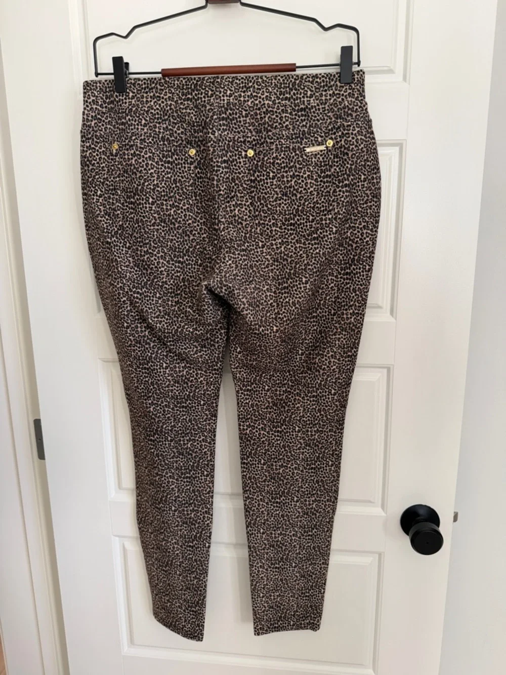 MICHAEL Michael Kors Leopard Print Skinny Pants - Brown with Gold Accents - Picture 2 of 4